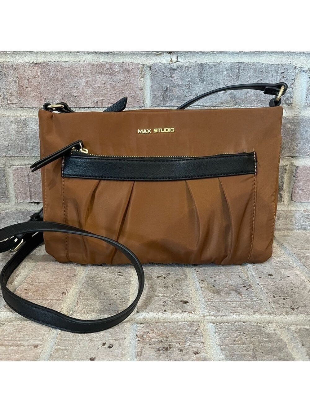 Max Studio Brown and Black Crossbody Bag with Adjustable Strap